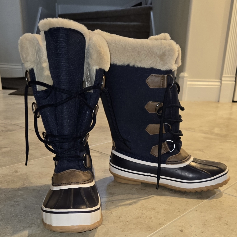 JBU Navy Blue Winter Boots W/Faux Fur Size 8